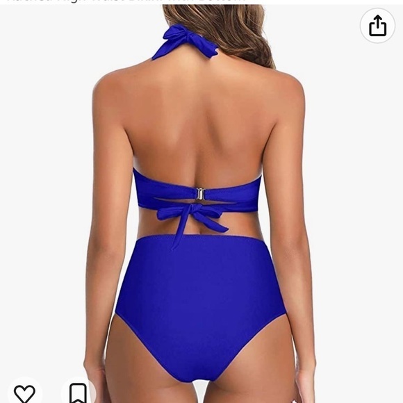 NWT XXLTwo Piece Vintage Swimsuit Halter Ruched High Waist Bikini with Bottom - Picture 3 of 4
